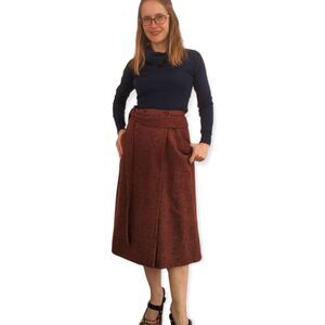Halston Wrap Skirt Wool 70s Red Rust Twill Knee Midi S Petite